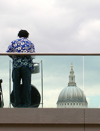 Drummer on the Millennium Bridge, London